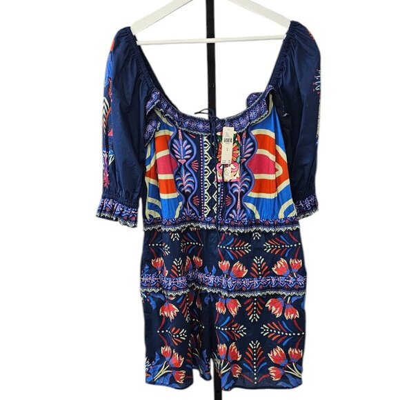 Farm Rio x Anthropologie Puff-Sleeve Ruffled Floral Romper, Picnic, Size M, NWT - Picture 2 of 13